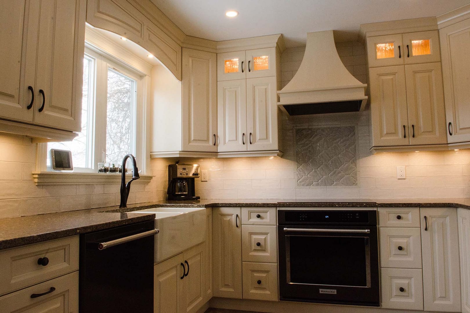 kitchen backsplash with white subway tiles by The Tile Centre, Brandon Manitoba MB